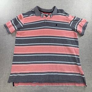 Izod Preppy Men’s XXL Polo in Gray and Pink Stripes EUC